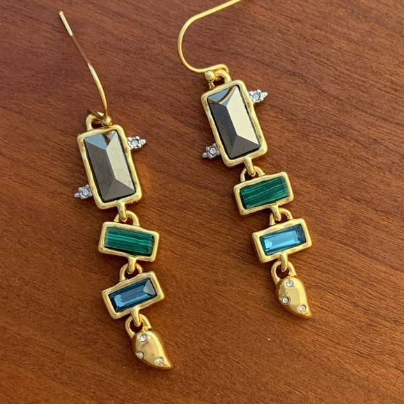 Alexis Bittar Molten Metal Multi Gemstone Malachite Dangling Earrings - Picture 14 of 15